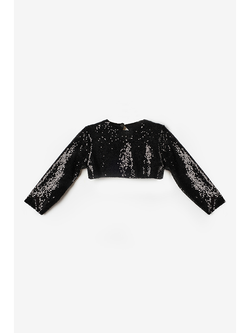 Siyah Uzun Kollu Pullu Kız Çocuk Crop Bluz