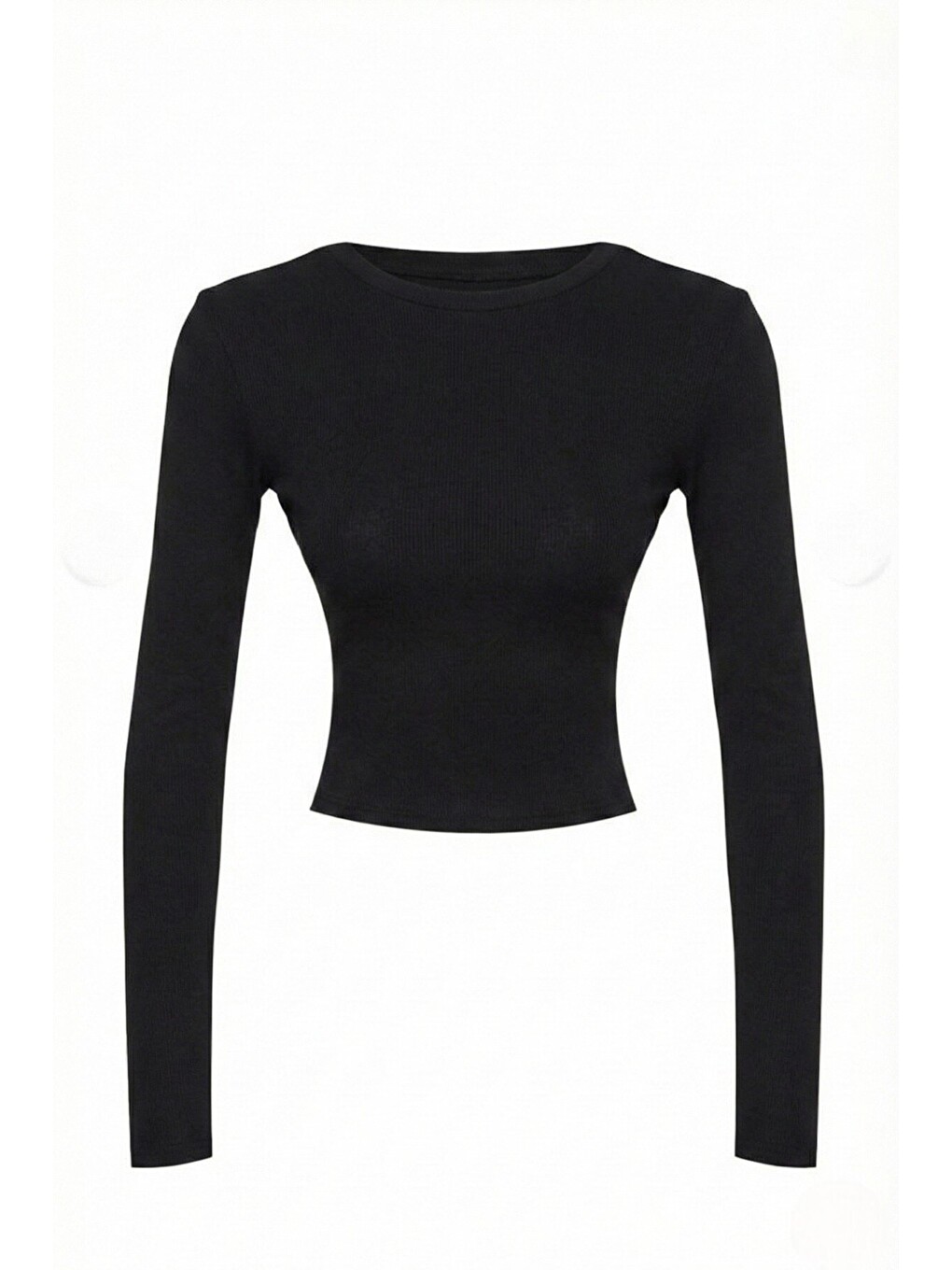 Siyah Premium Yumuşak Dokulu Esnek Örme Bisiklet Yaka Crop Bluz-1