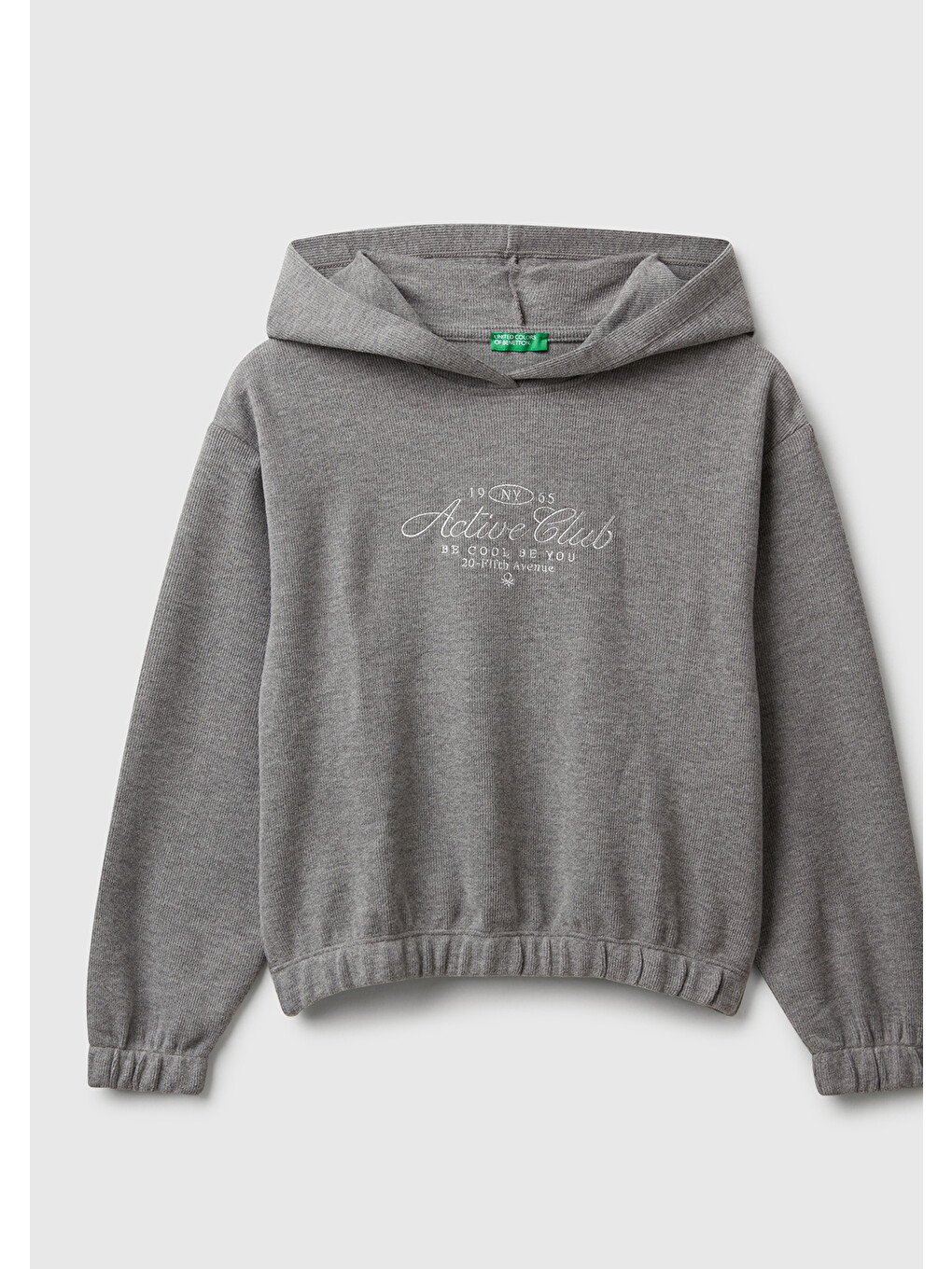 Gri Kız Çocuk Antrasit Melanj Simli Nakışlı Ribanalı Kapüşonlu Relaxed Fit Sweatshirt