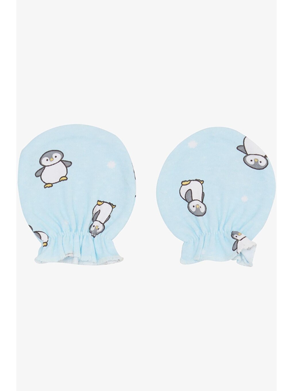 Yenidoğan Bebek Eldiven Penguen Desenli Açık Mavi (7 X 9 Cm)