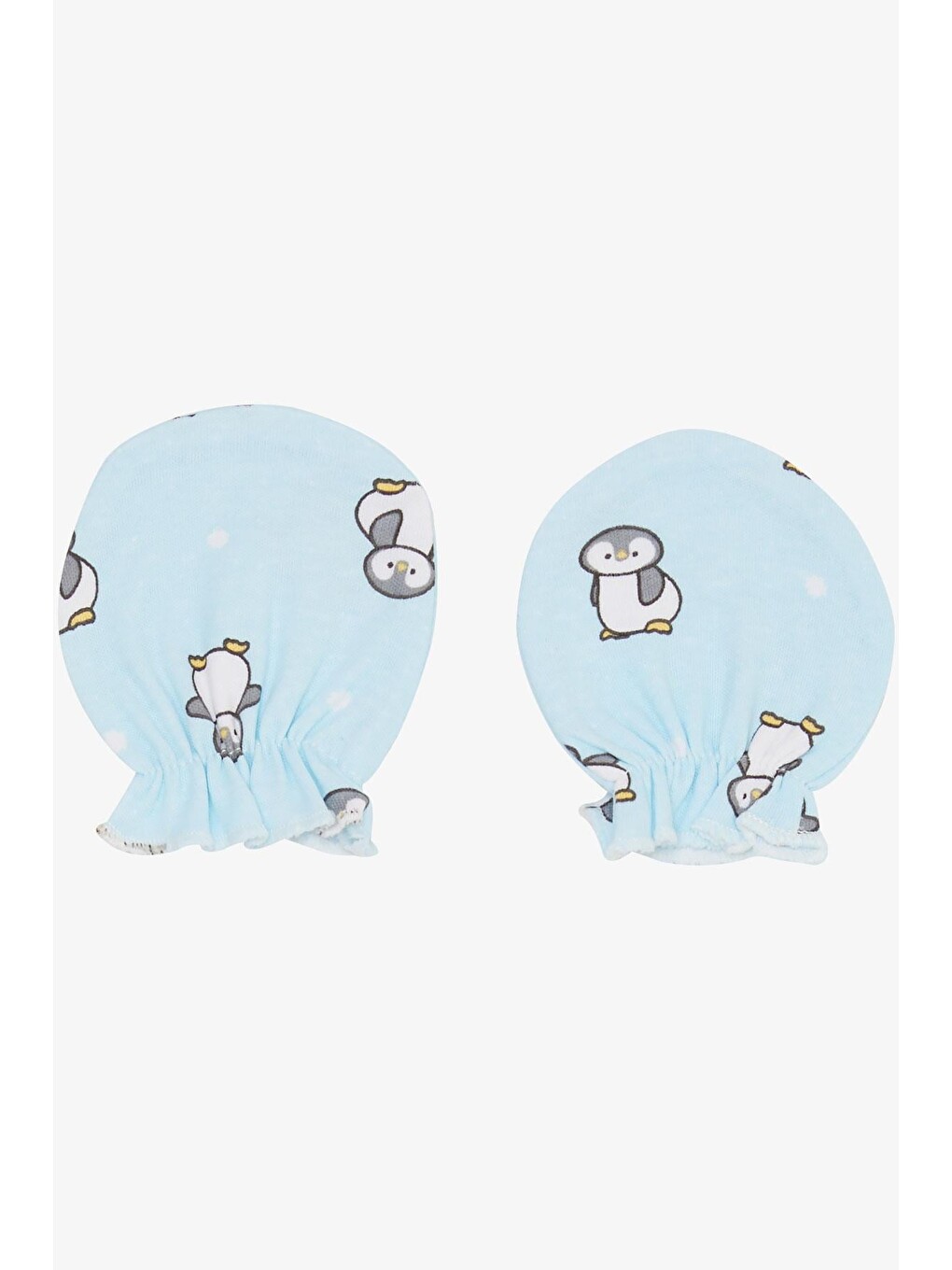 Yenidoğan Bebek Eldiven Penguen Desenli Açık Mavi (7 X 9 Cm)-1