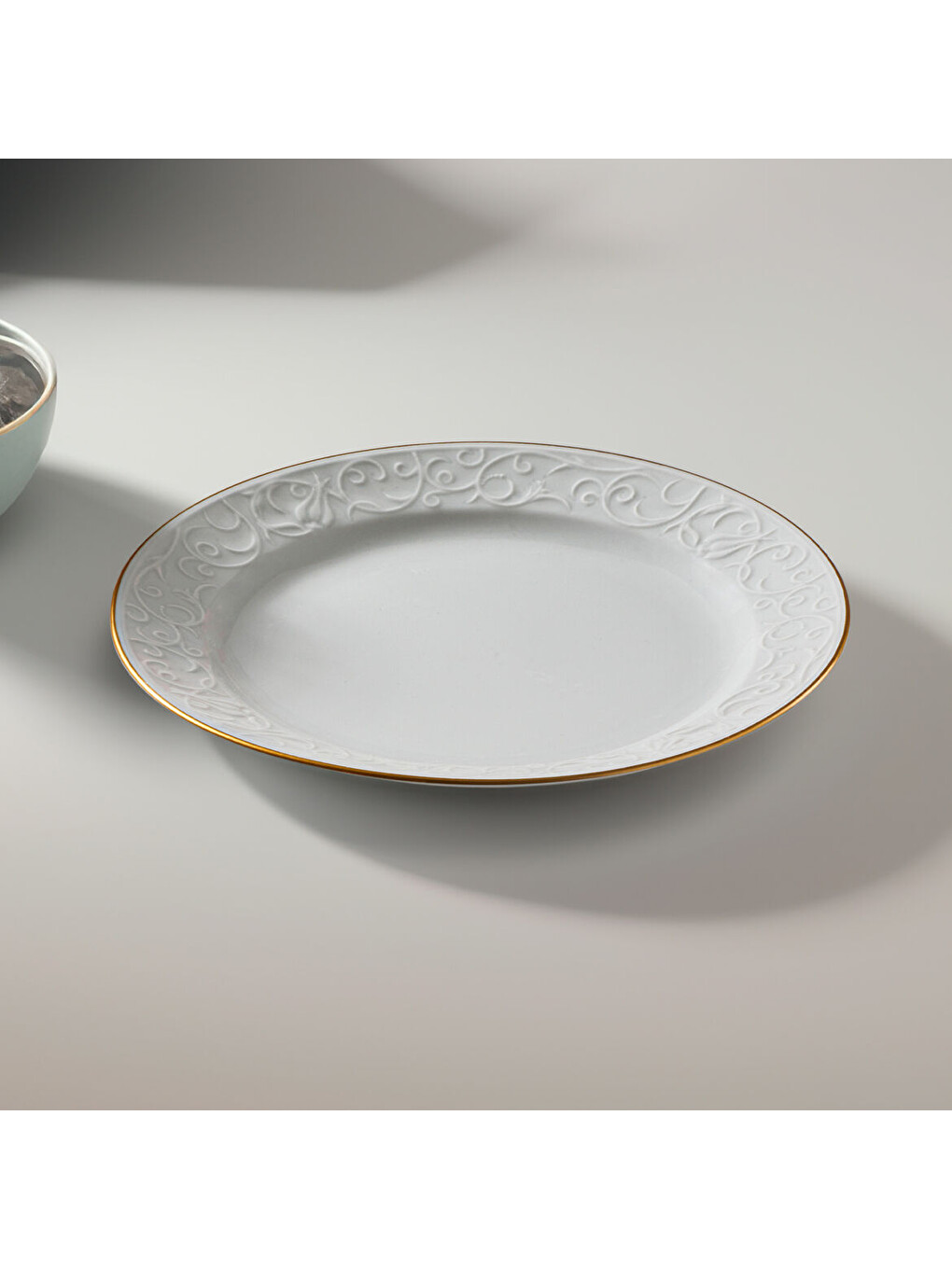 Ekru Bahar Dalı 6 Kişilik 20 Cm Pasta Tabağı Mat Altın Yaldız-1