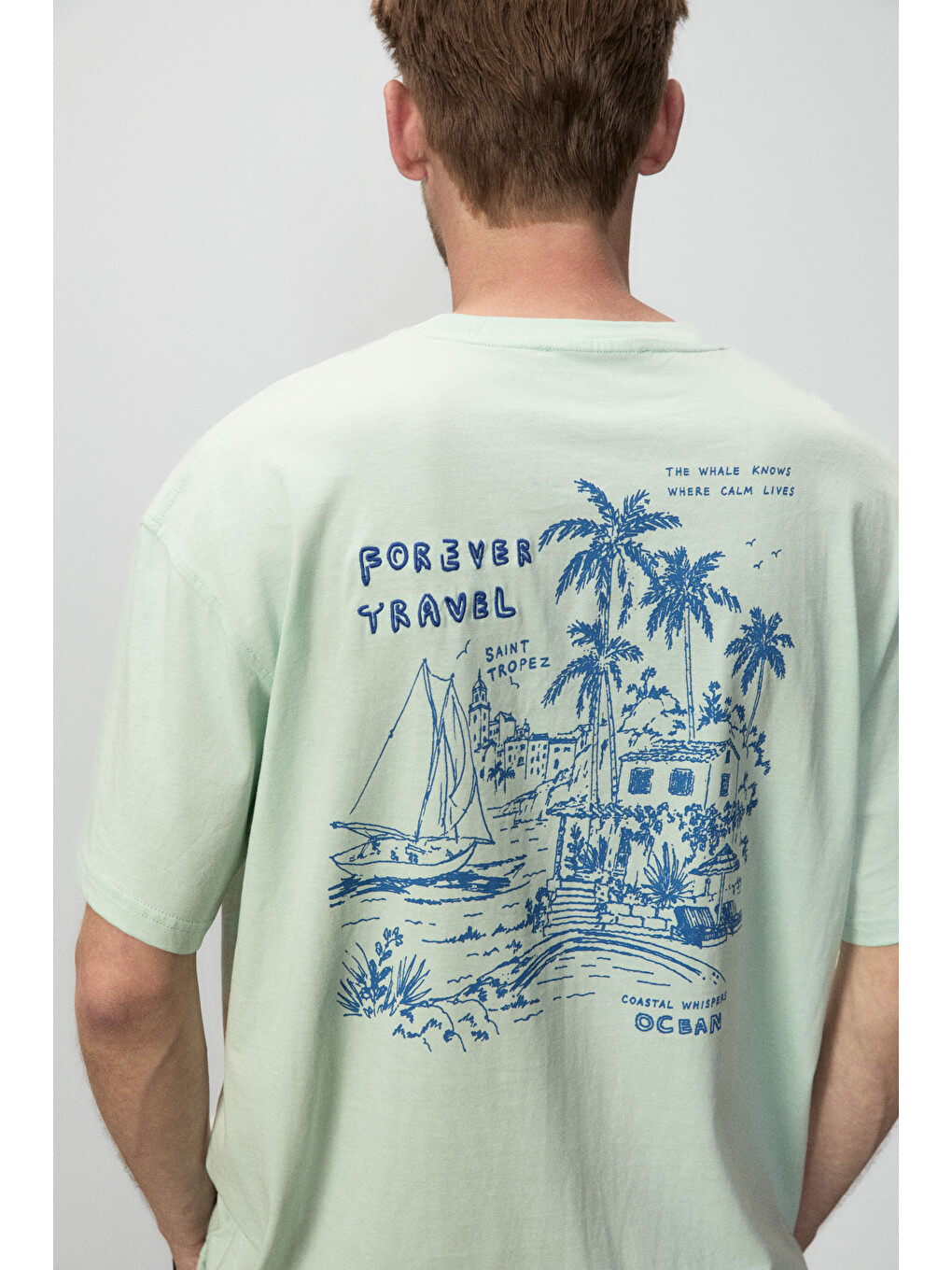Alonzo Erkek Oversize Fit %100 Pamuk Nakışlı Ve Baskılı Mint Yeşil T-shirt