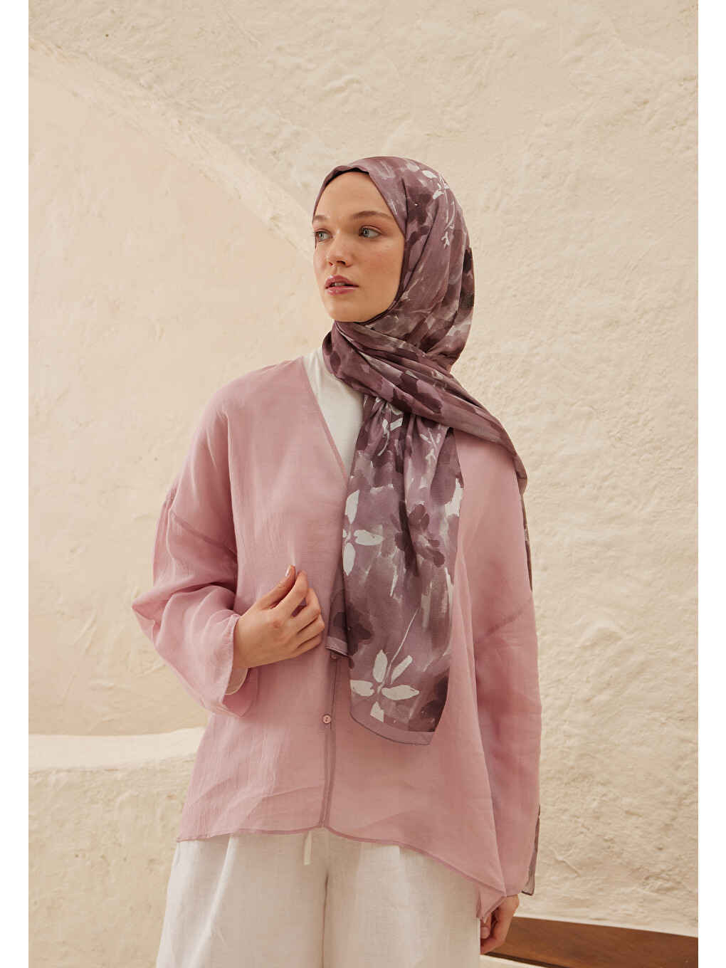 Pembe Lizzy Desen Rami Şal Gülkurusu-1