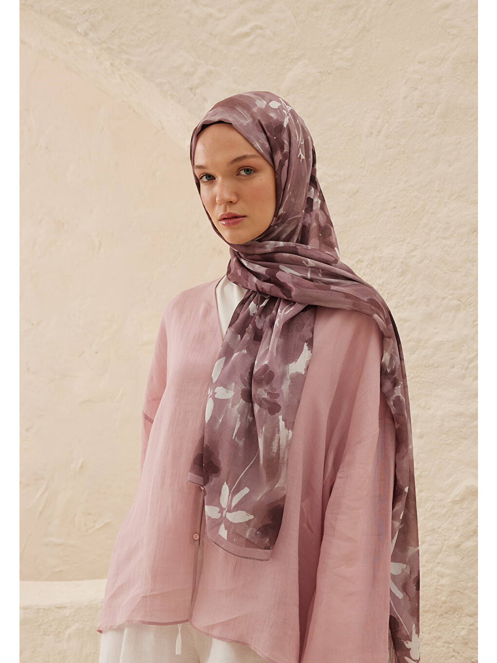 Pembe Lizzy Desen Rami Şal Gülkurusu-2