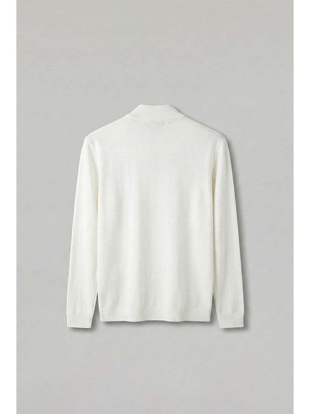 Erkek Yarım Fermuarlı Polo Yaka Kazak Ekru-1