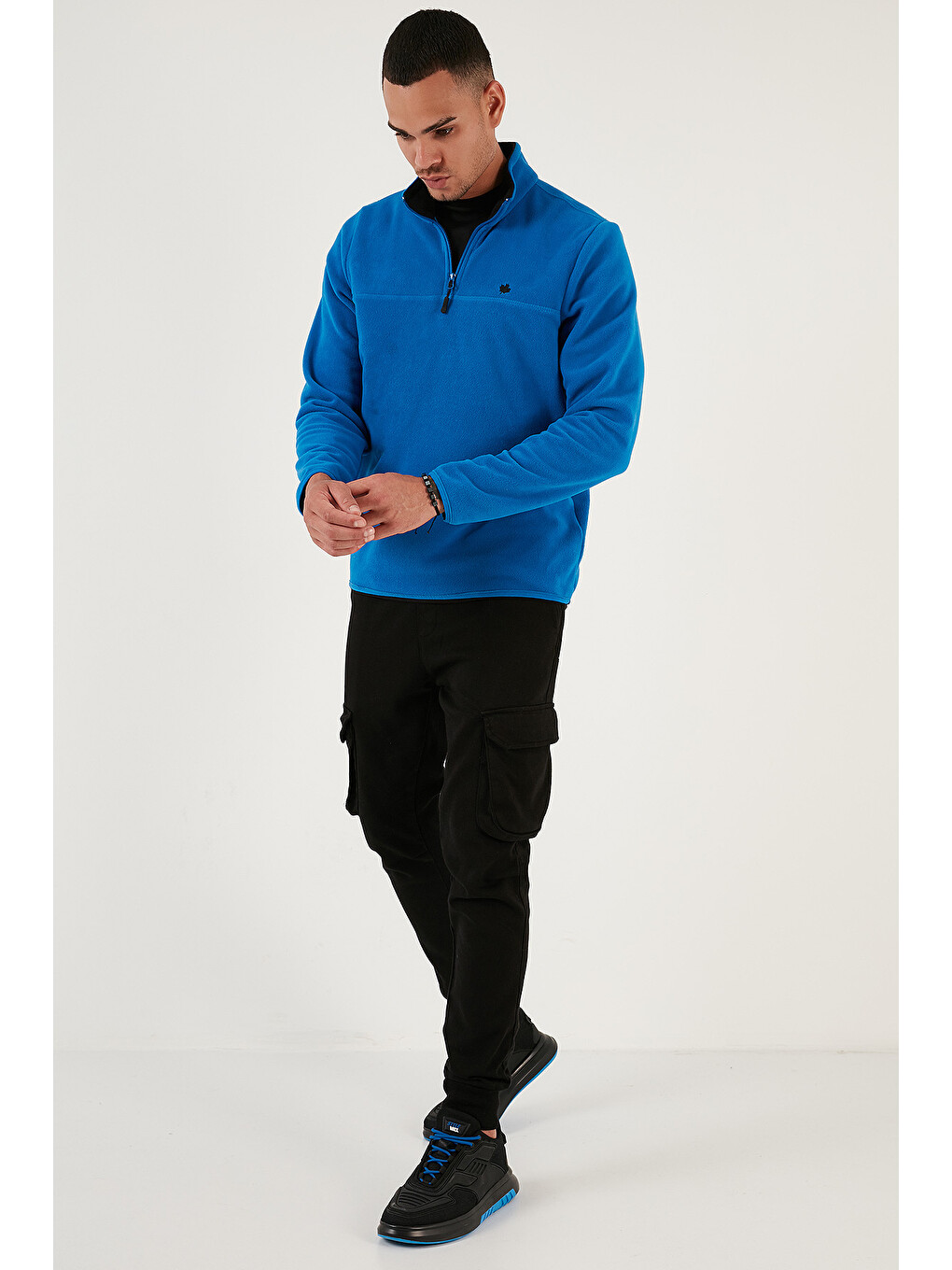 Mavi Slim Fit Fermuarlı Dik Yaka Kışlık Şardonlu Polar 5906001-2
