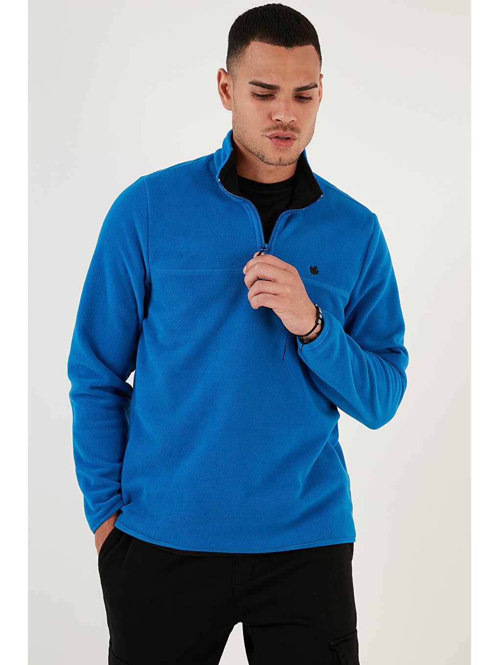 Mavi Slim Fit Fermuarlı Dik Yaka Kışlık Şardonlu Polar 5906001-3