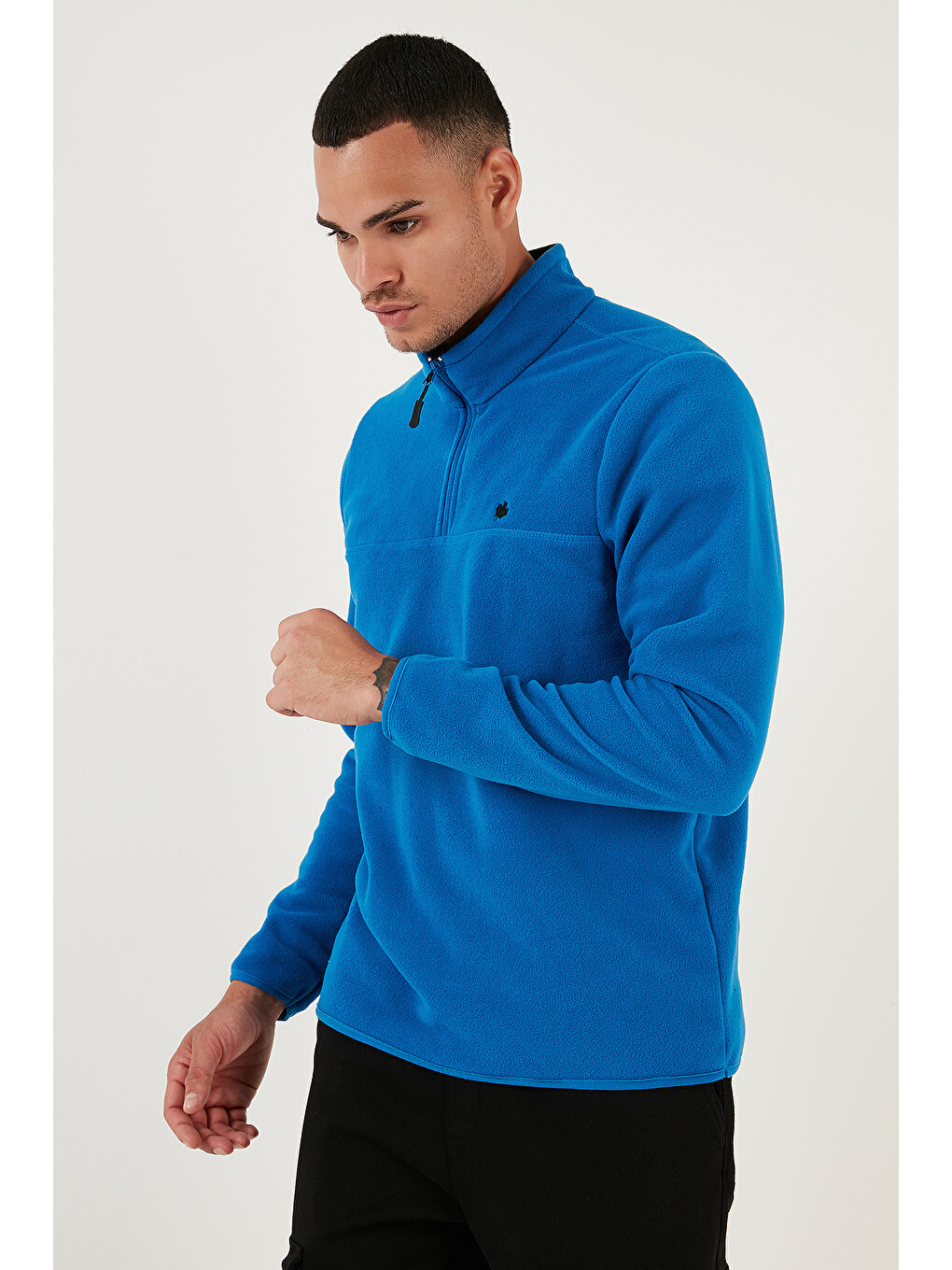 Mavi Slim Fit Fermuarlı Dik Yaka Kışlık Şardonlu Polar 5906001-4