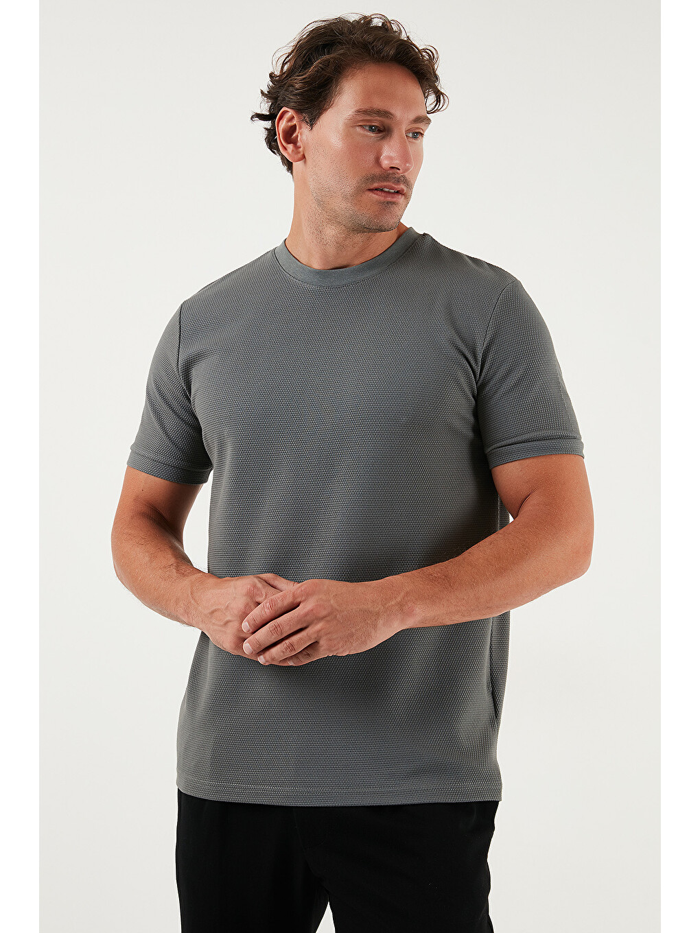 Haki Streç Pamuklu Slim Fit Sıfır Yaka Tişört 5902639-6
