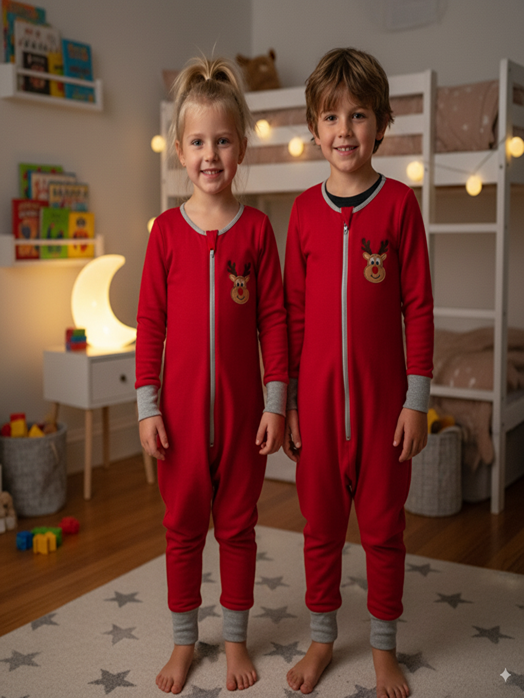 Kırmızı 4-6yaş Unisex Çift Taraflı Fermuarlı, Nakışlı 2 Tog Mikro Polar Çocuk Uyku Tulumu-1