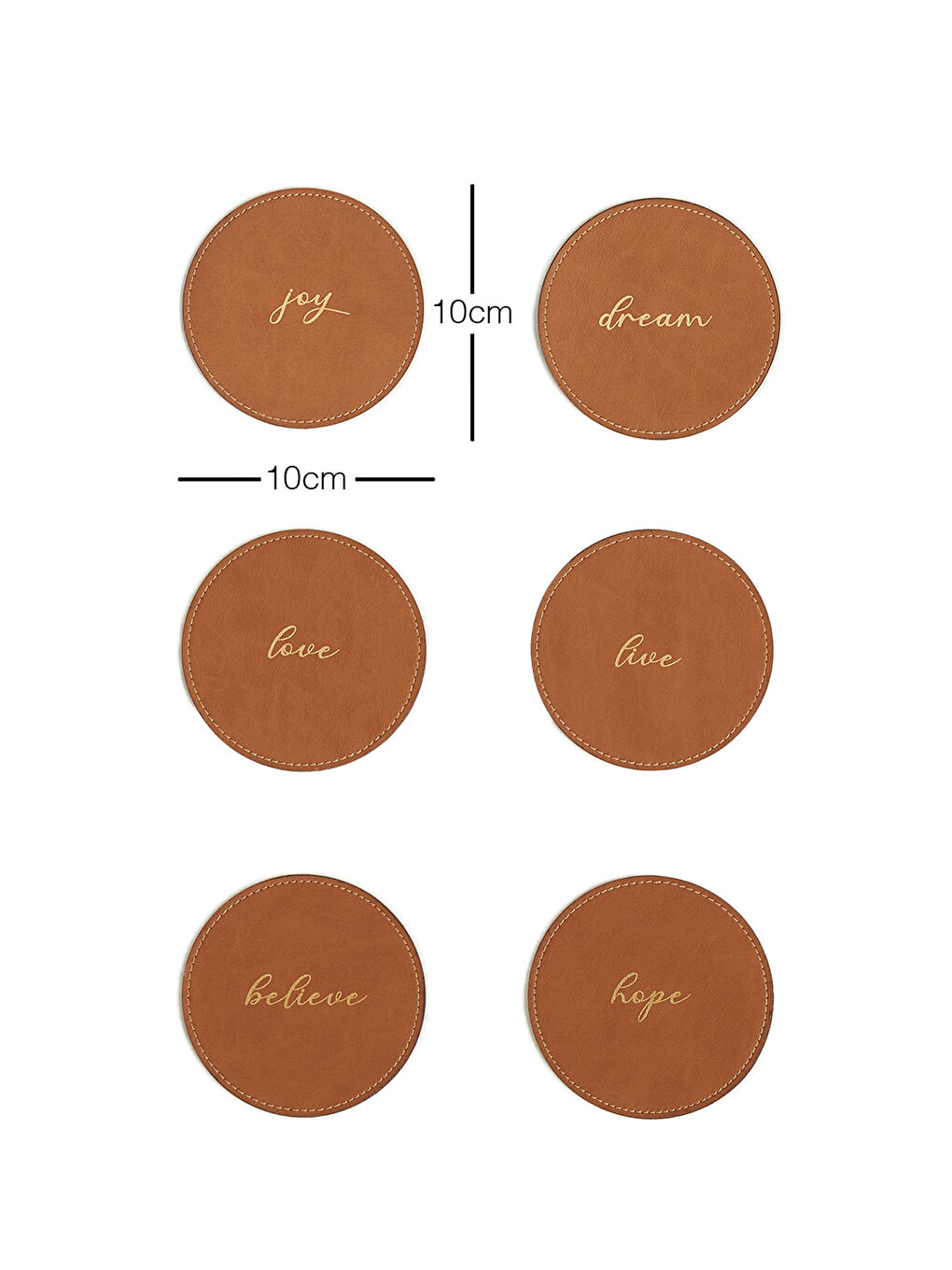 Kahverengi 6'lı Taba Renk Deri Bardak Altlığı Ø 10 cm-5