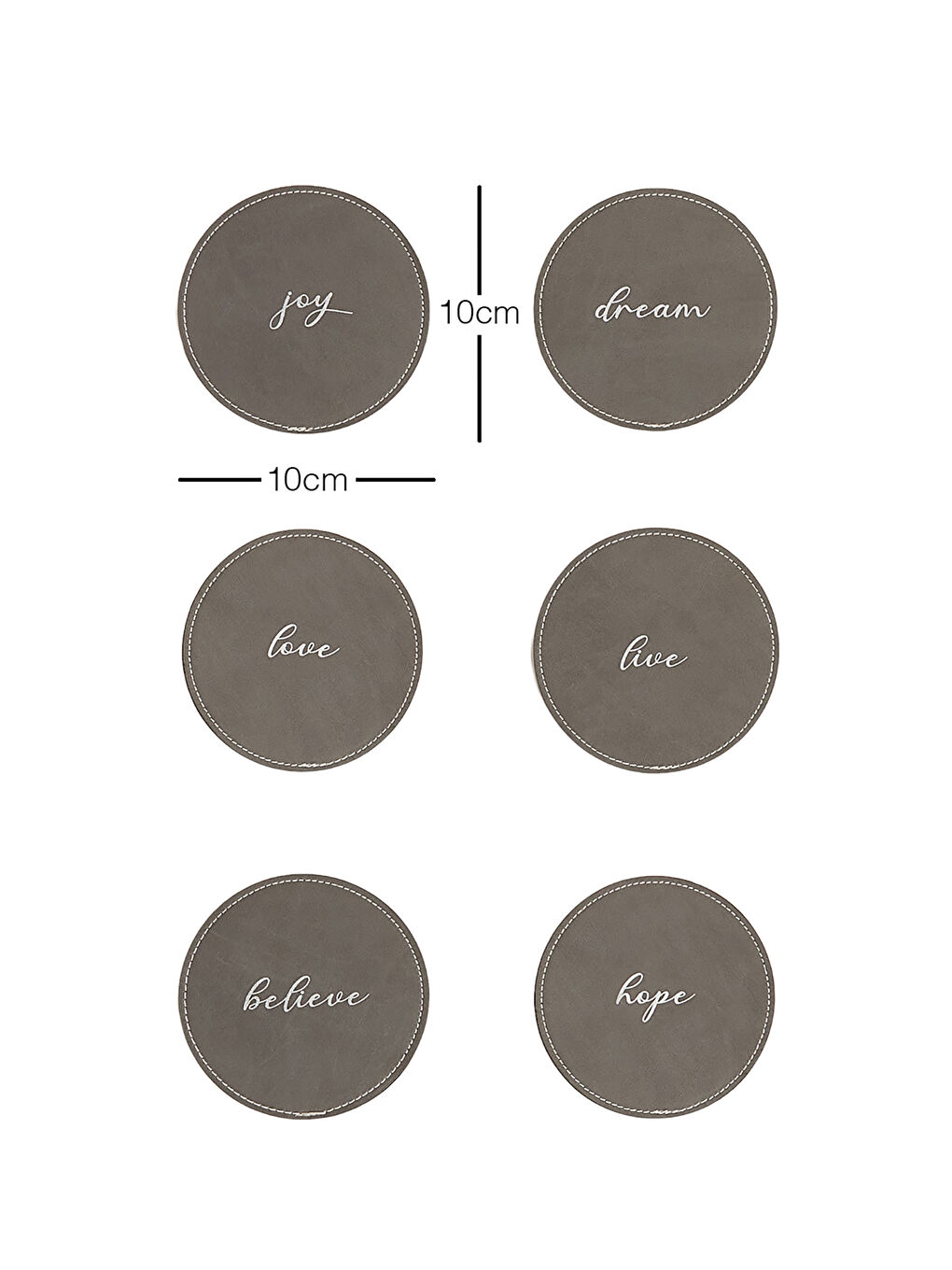 6'li Gri Renk Deri Bardak Altlığı Ø 10 cm-5