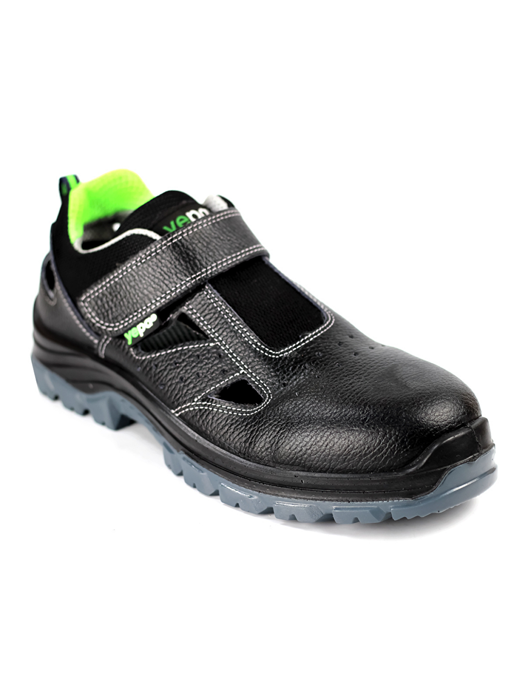 Siyah Valencia Hava Alan Yazlık Hakiki Deri Çelik Burunlu Çok Amaçlı İş Güvenliği Ayakkabısı Sandaleti-1
