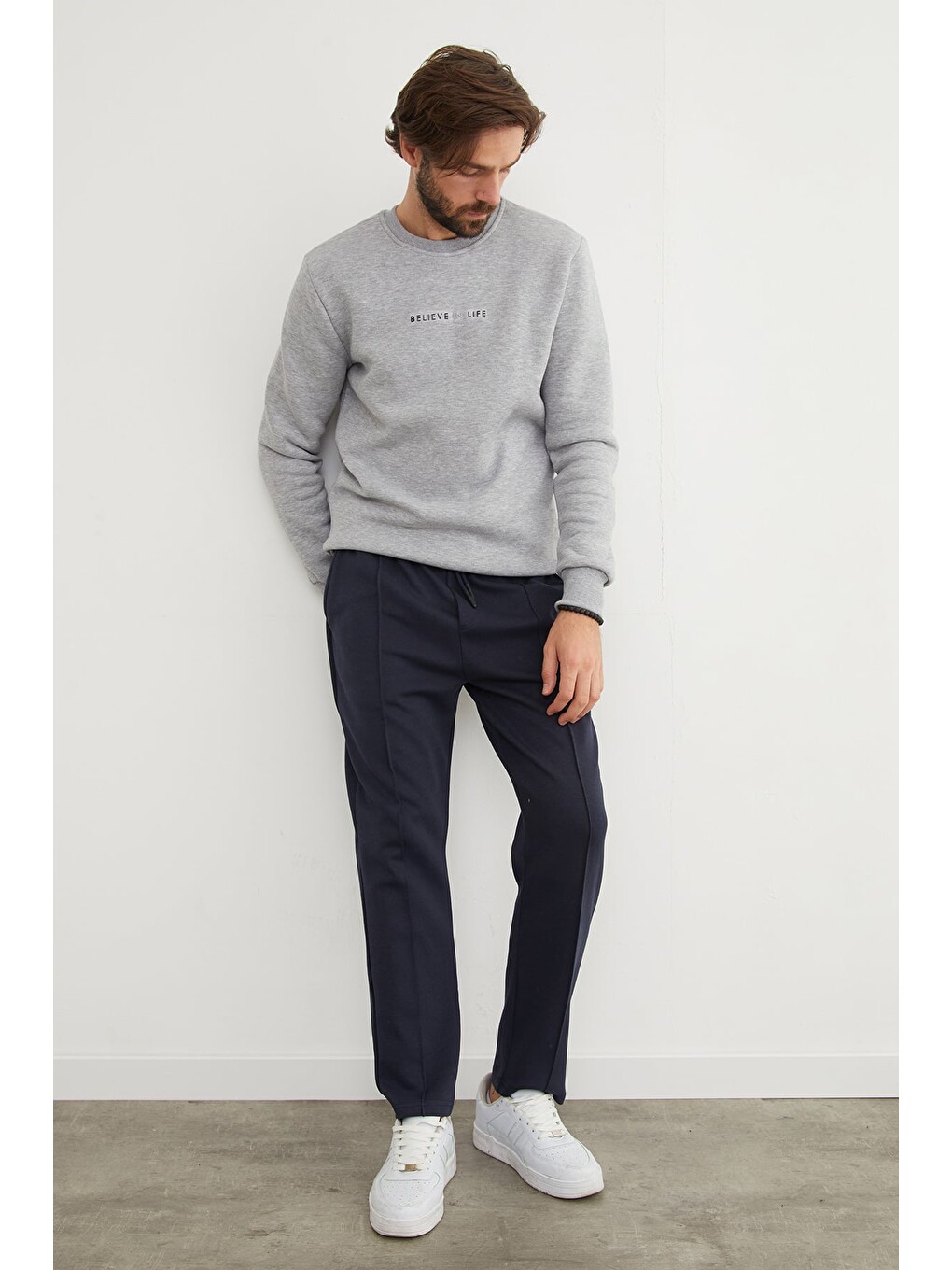 Lacivert Beli Bağlamalı Çimalı Jogger Pantolon-1