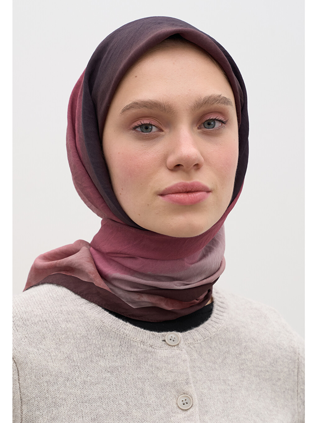 Ombre Desen Pamuklu Viskon Eşarp Bordo-4