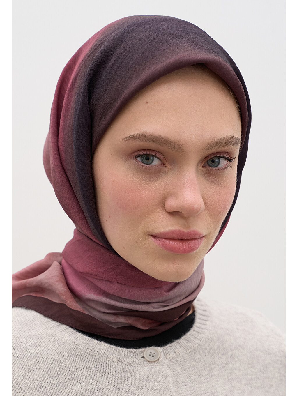 Ombre Desen Pamuklu Viskon Eşarp Bordo-6