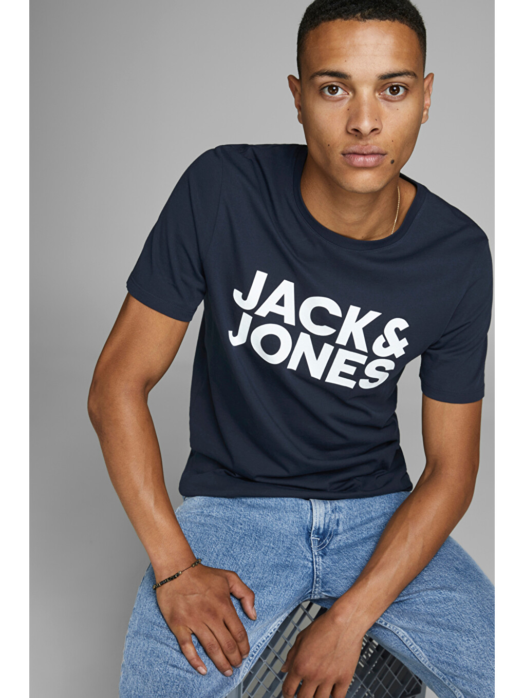 Lacivert Jjecorp Pamuklu Slim Fit Bisiklet Yaka Erkek T Shirt 12151955-1