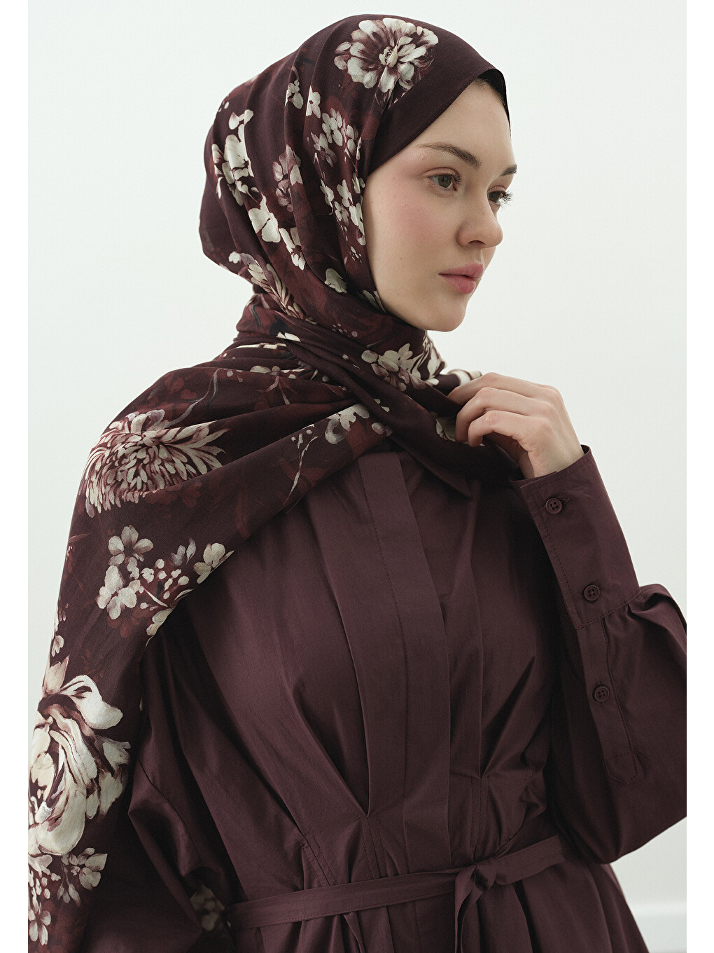 Mıdnıght Rose Desenli Pamuk Viskon Şal Bordo