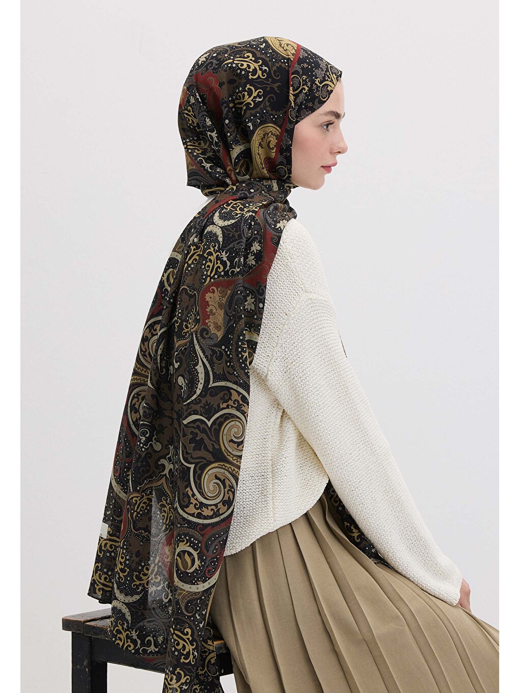 Etnıc Paısley Desen Şal Siyah-4