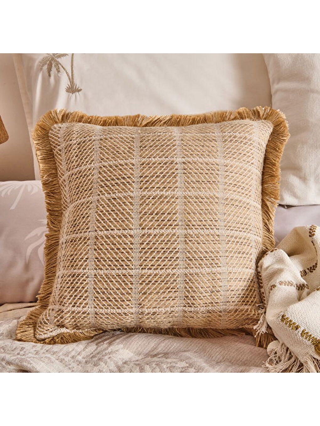 Soft Palm Breeze Jüt Görünümlü Kırlent - Kahverengi - 45x45 cm-5