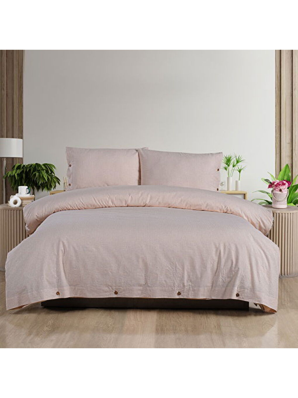 Kahverengi Soft Stripe Çift Kişilik Nevresim Takımı - Kiremit-5