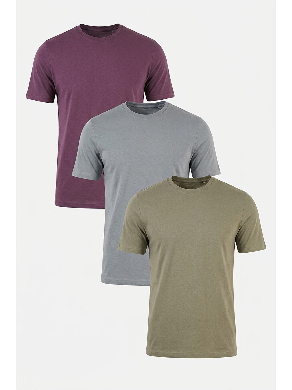 Yeşil Pamuklu Regular Fit Bisiklet Yaka 3'lü Paket T Shirt 59020204s3