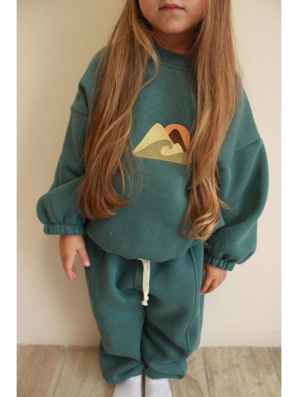 Yeşil Nefti Dağ Nakışlı Çocuk Alt Üst Takım-7
