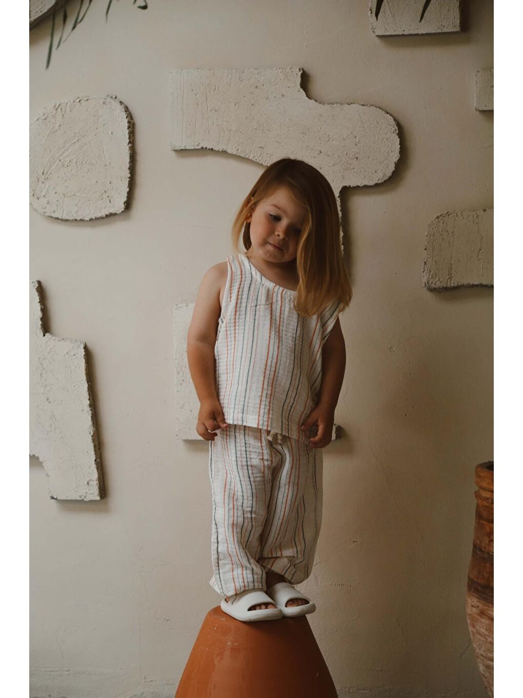 Turuncu-Yeşil Çizgili Atlet ve Pantolon Takım-2