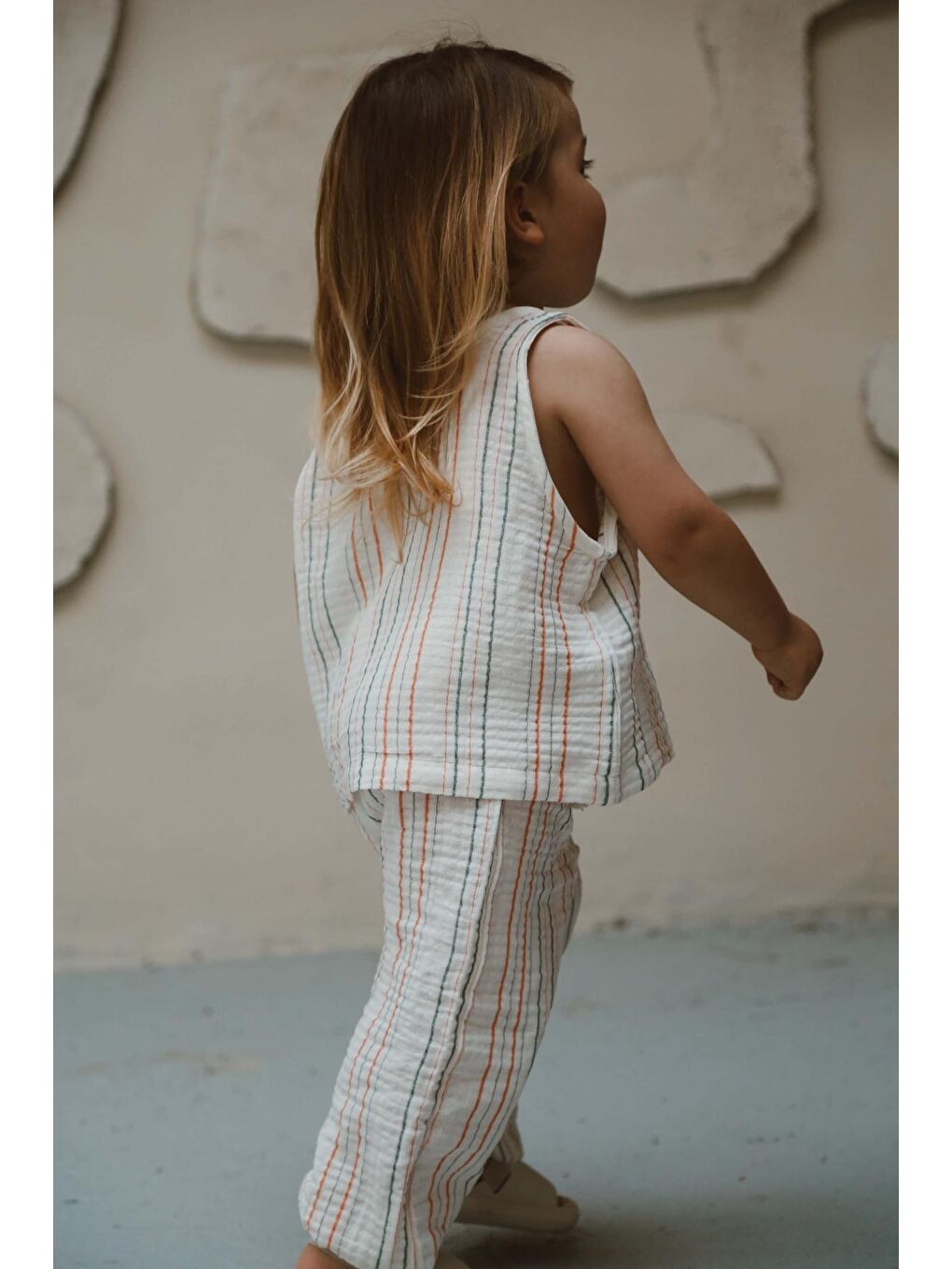 Turuncu-Yeşil Çizgili Atlet ve Pantolon Takım-3