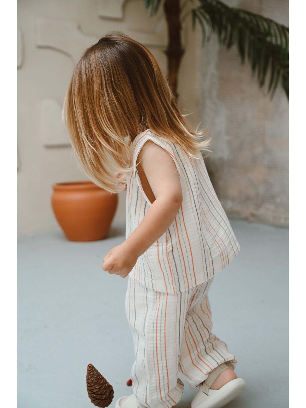 Turuncu-Yeşil Çizgili Atlet ve Pantolon Takım-4