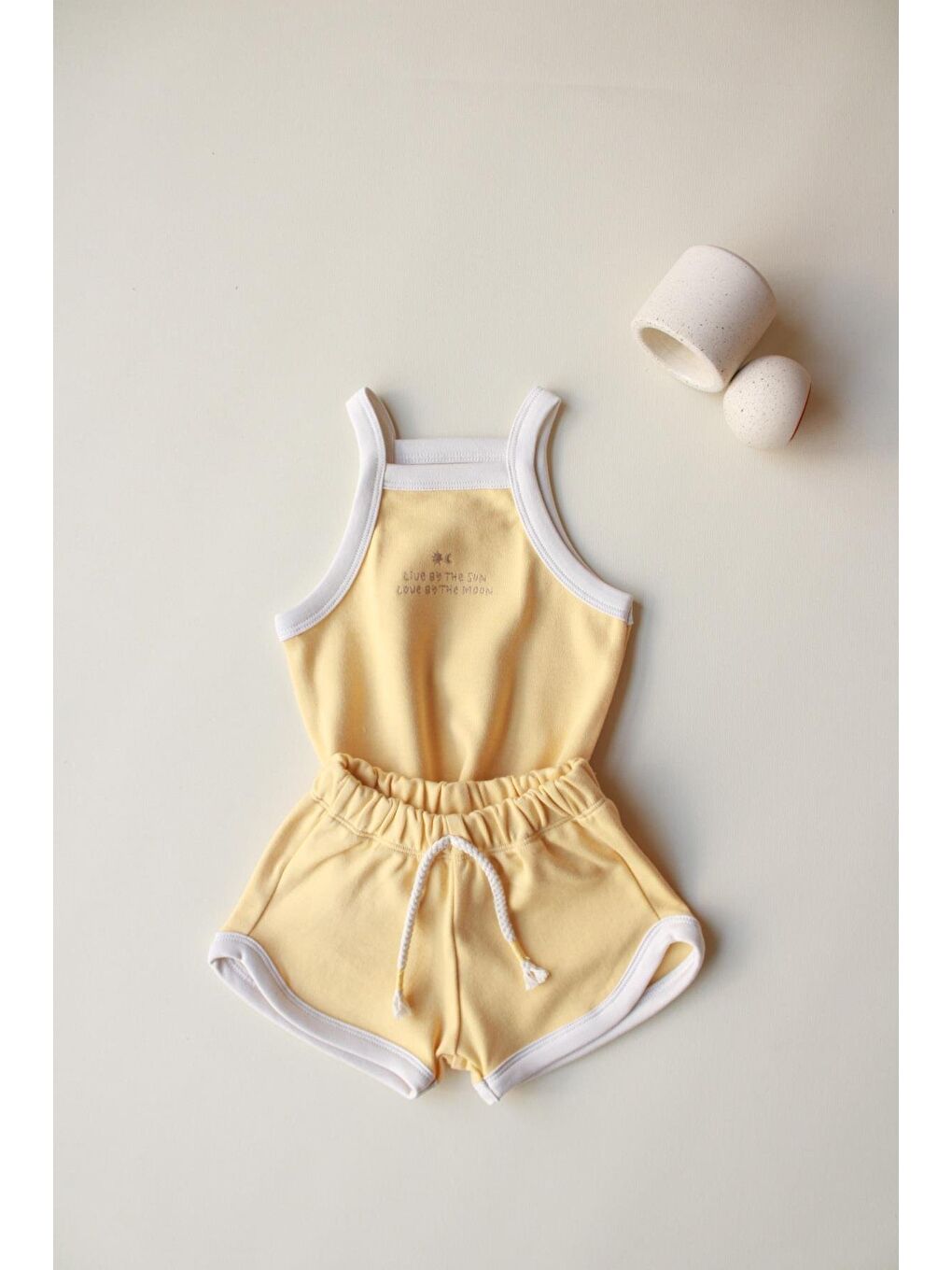 Pastel Sarı Askılı Şortlu Takım-5