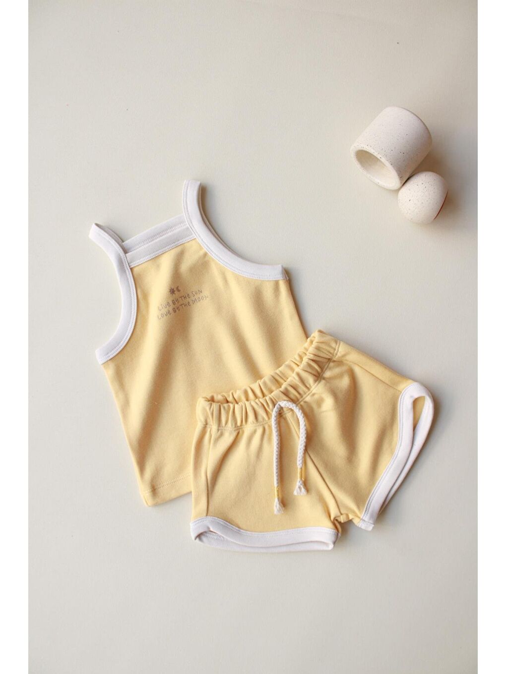 Pastel Sarı Askılı Şortlu Takım-6