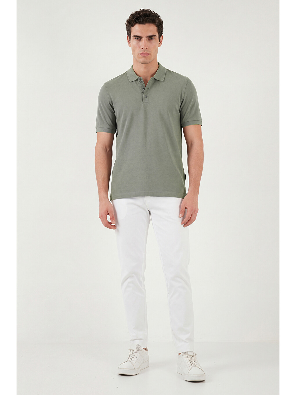 Yeşil % 100 Pamuk Regular Fit Düğmeli Erkek Polo Yaka Tişört 5902127-1