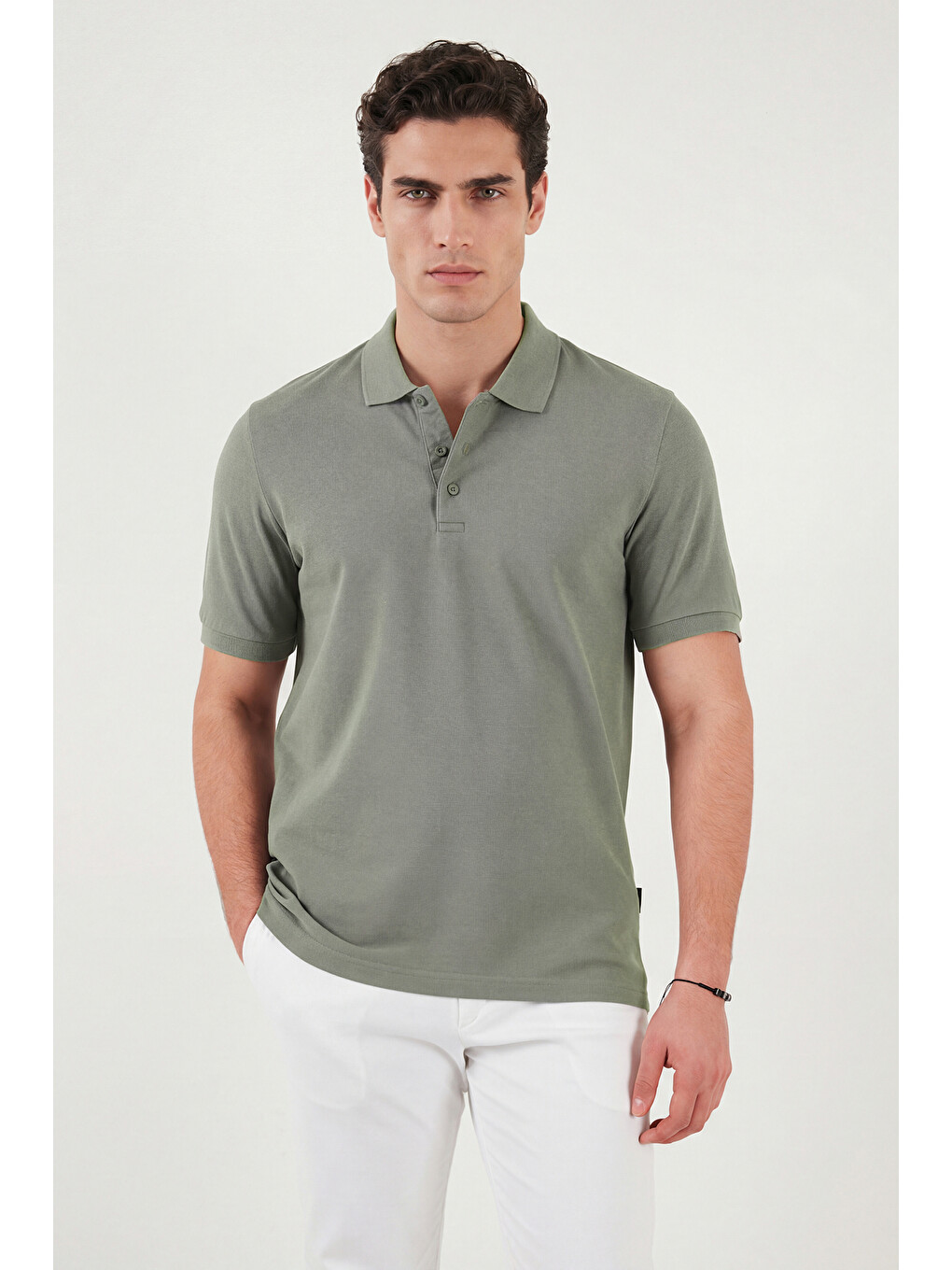 Yeşil % 100 Pamuk Regular Fit Düğmeli Erkek Polo Yaka Tişört 5902127-2