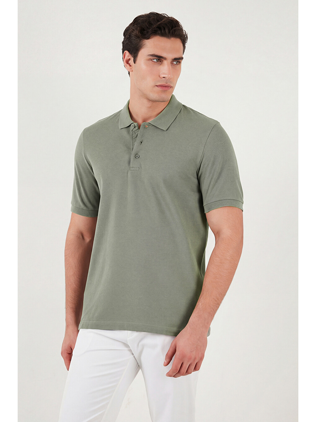 Yeşil % 100 Pamuk Regular Fit Düğmeli Erkek Polo Yaka Tişört 5902127-3