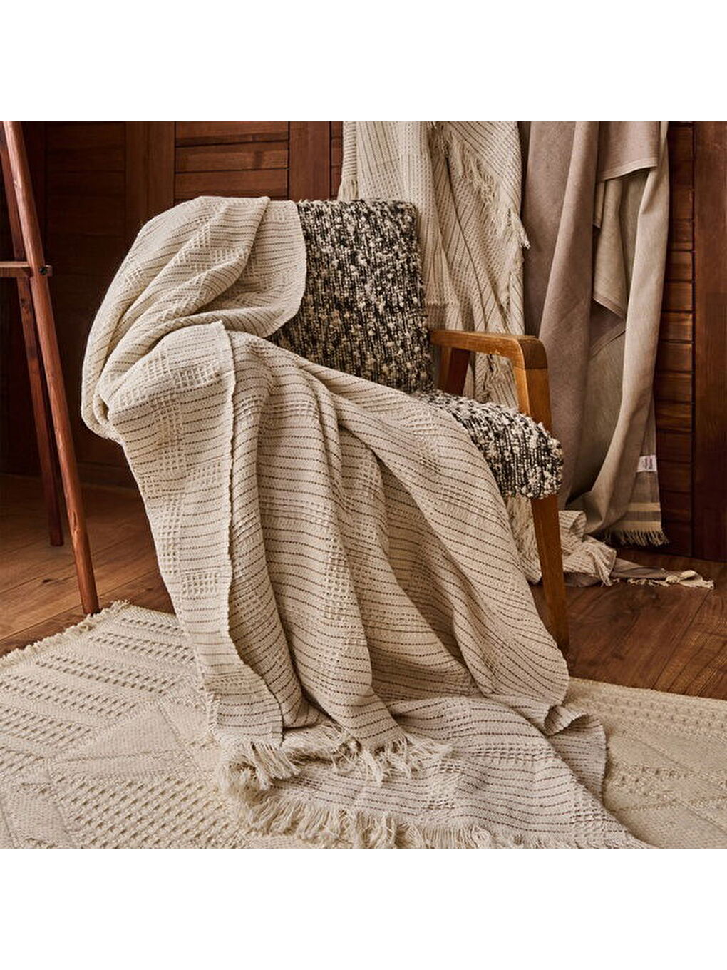 Soft Nemo Koltuk Şalı - Ekru / Antrasit - 180x220 cm-3