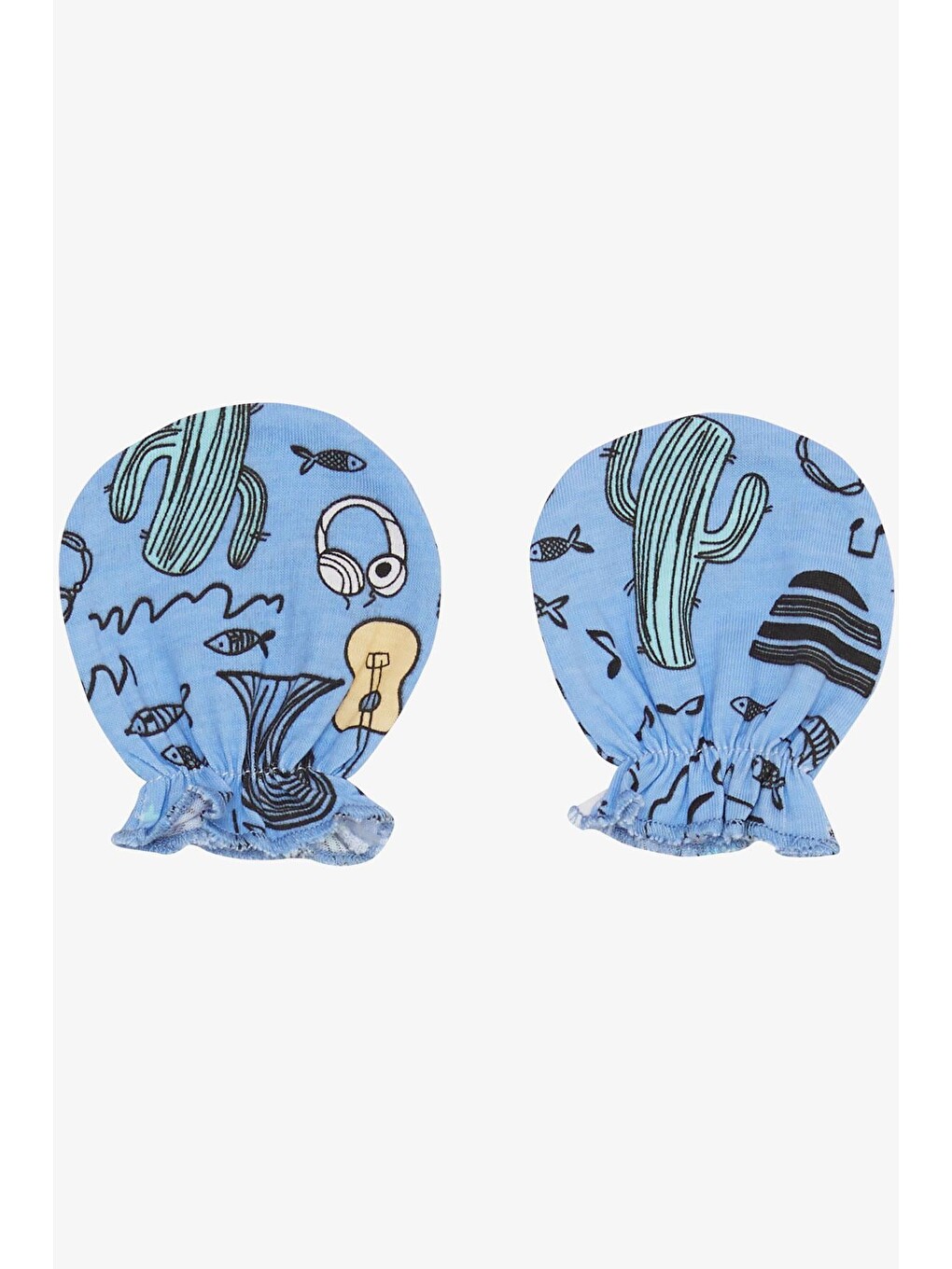 Yenidoğan Bebek Eldiven Müzik Temalı Balık Desenli Mavi (7 X 9 Cm)