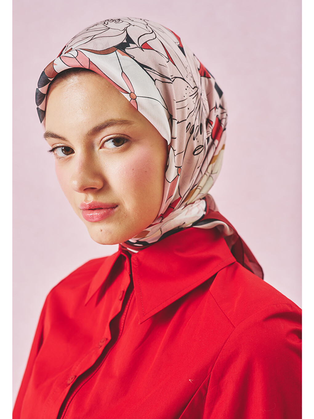 Pembe Tales Of Love Desen Floş Viskon Eşarp Vintage Rose-3