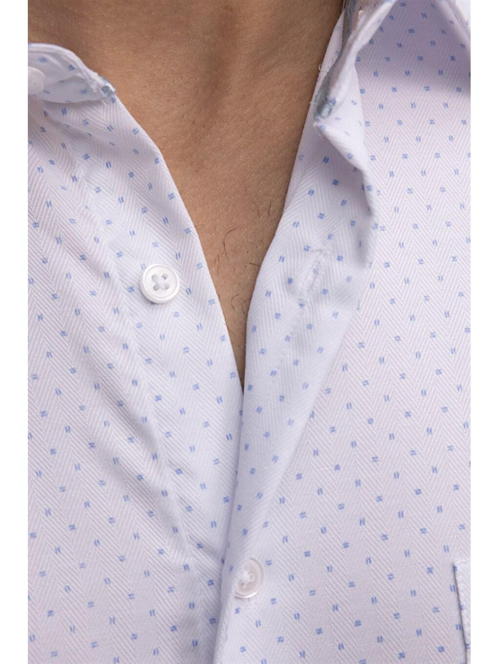 Klasik Fit Uzun Kol Yaka İçi Biyeli Baskılı Erkek Beyaz Gömlek-2