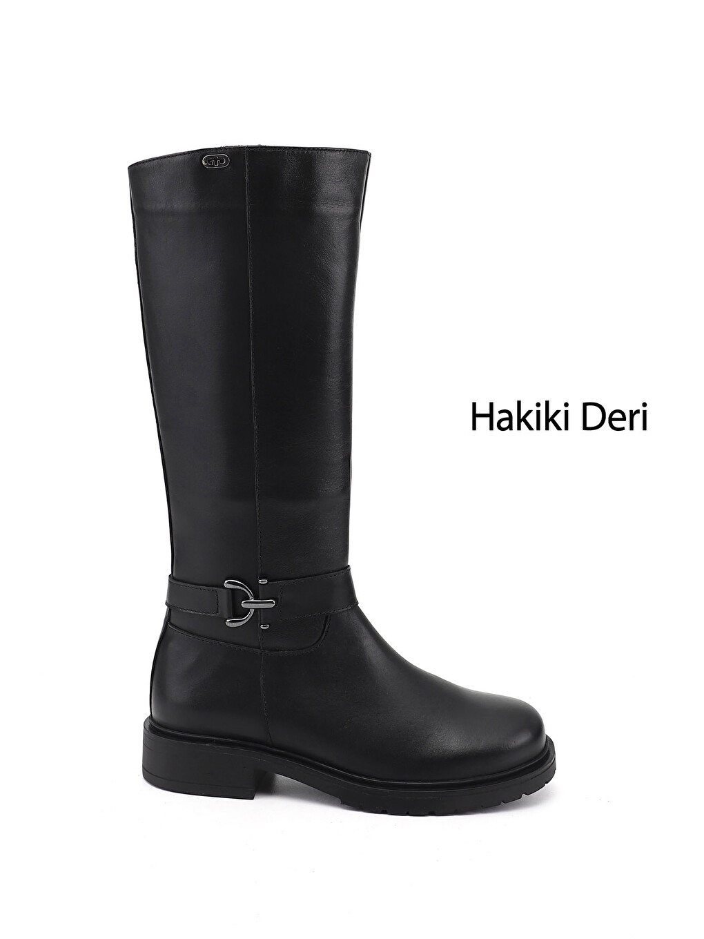 Kadın Siyah Fermuarlı Kalın Topuklu Hakiki Deri Çizme