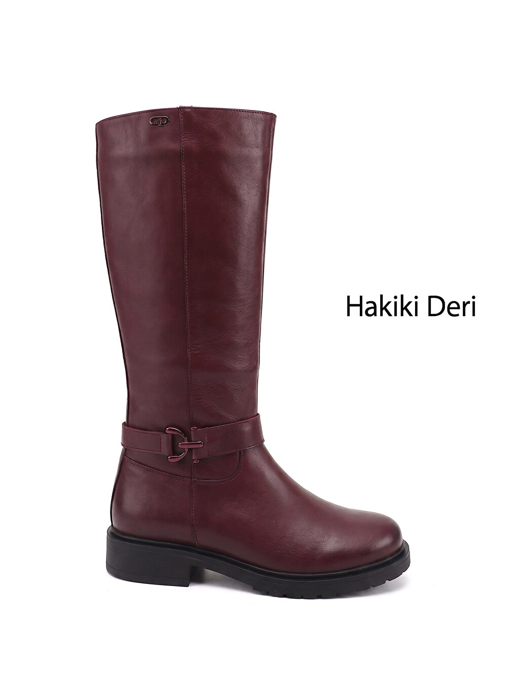 Kadın Açık Bordo Fermuarlı Kalın Topuklu Hakiki Deri Çizme