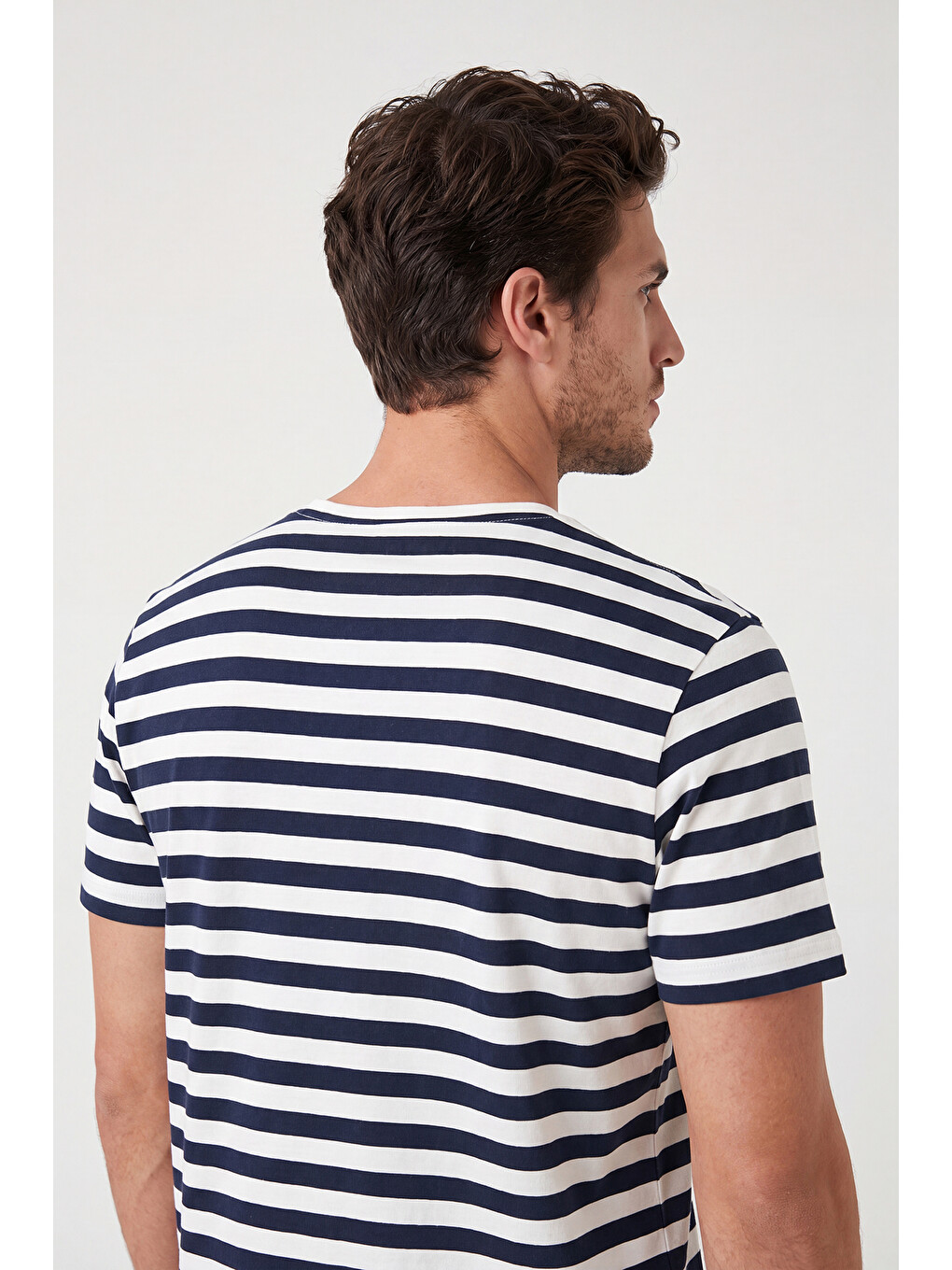 İndigo Çizgili Pamuklu Relaxed Fit Bisiklet Yaka T Shirt 5904078-6