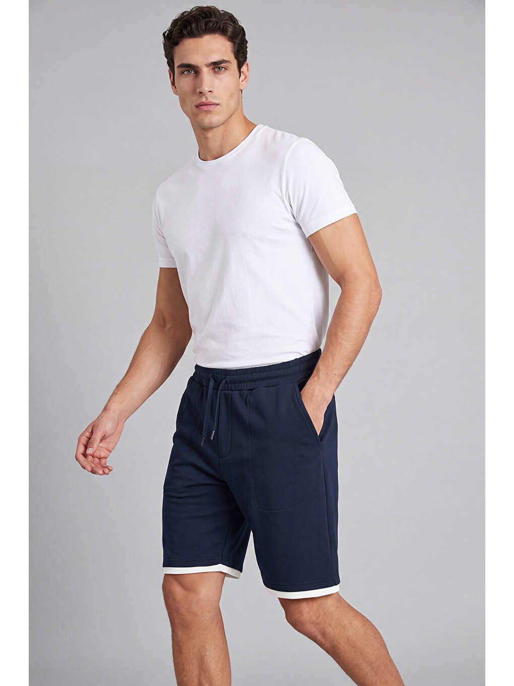 İndigo Kumaş Çift Katmanlı Paça Detaylı Bağlamalı Short 5908091-1
