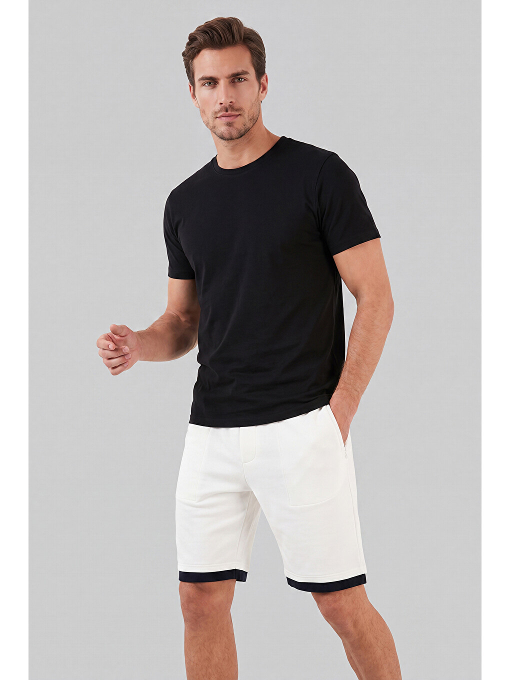 Ekru Kumaş Çift Katmanlı Paça Detaylı Bağlamalı Short 5908091-1