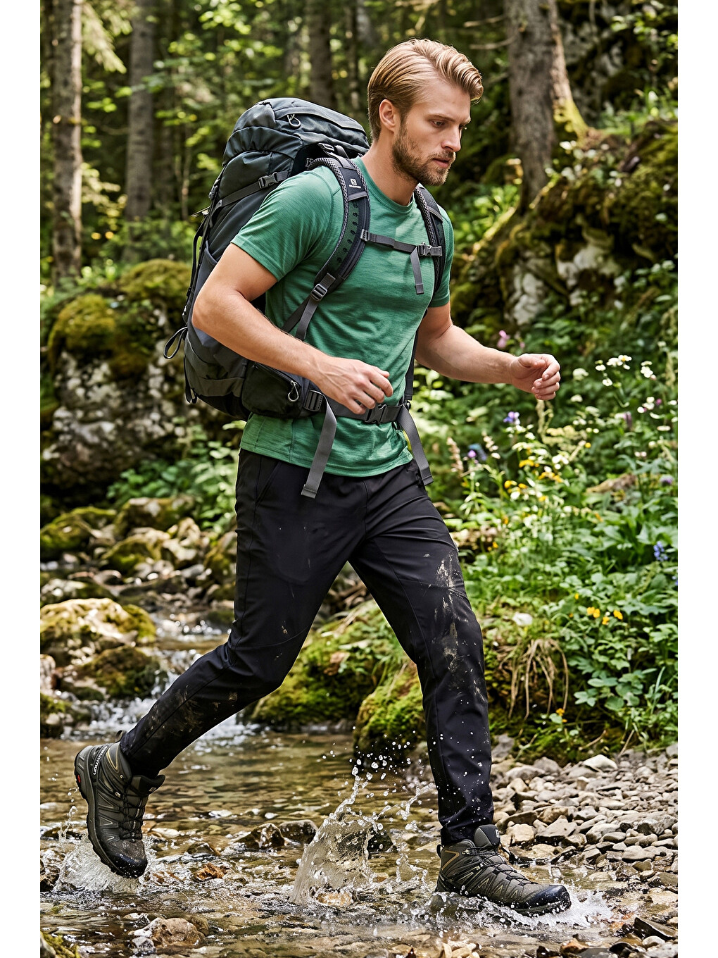 Siyah Normal Kalıp Lastikli Bel Düz Paça Trekking Pantolon 693159-1