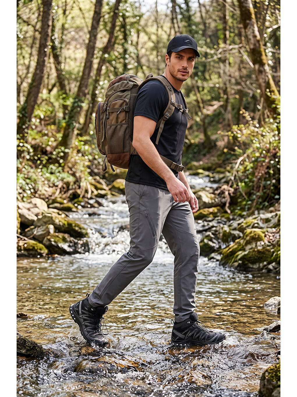 Gri Normal Kalıp Lastikli Bel Düz Paça Trekking Pantolon 693159-1