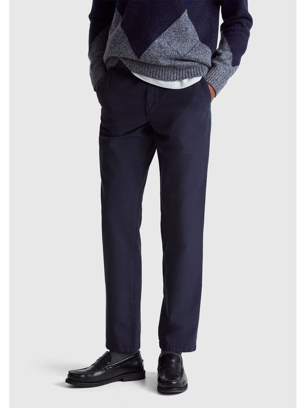 Erkek Lacivert %100 Pamuk Slim Fit Chino Pantolon