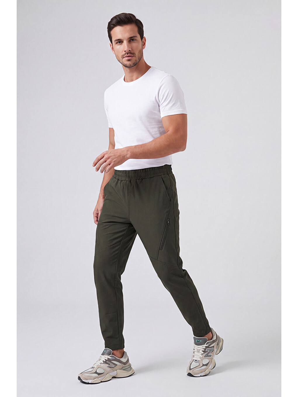 Haki Normal Kalıp Lastikli Bel Düz Paça Trekking Pantolon 693159-2