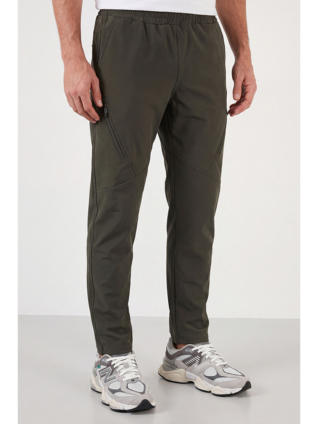 Haki Normal Kalıp Lastikli Bel Düz Paça Trekking Pantolon 693159-5